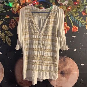 White gold and green pattern shirt